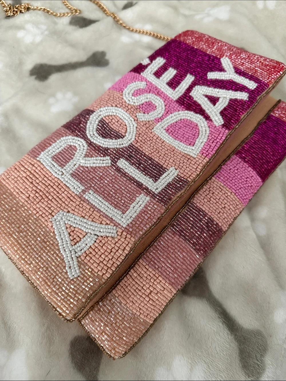Rosé All Day Beaded Crossbody Clutch Bag - Pink Gradient